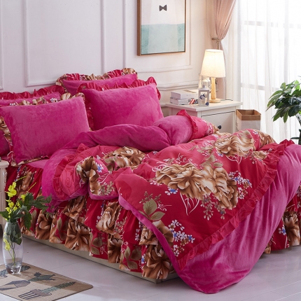 91家纺网 家纺一手货源 找家纺 铠畅 2019韩版法莱绒床裙四件套 金枝玉叶