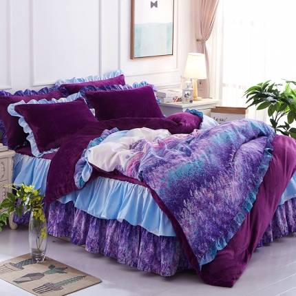 91家纺网 家纺一手货源 找家纺 （总）铠畅 2019韩版法莱绒床裙四件套