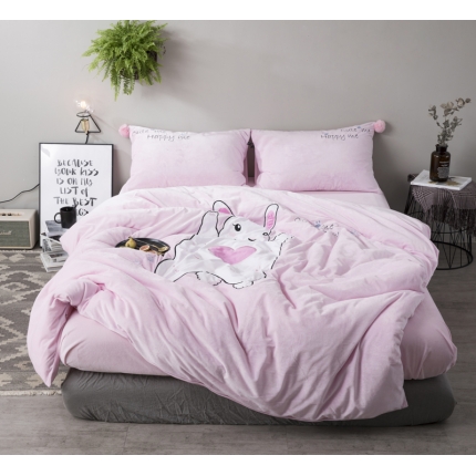 铂庭家纺 宝宝绒刺绣创意套件床单款 乖小兔米娅