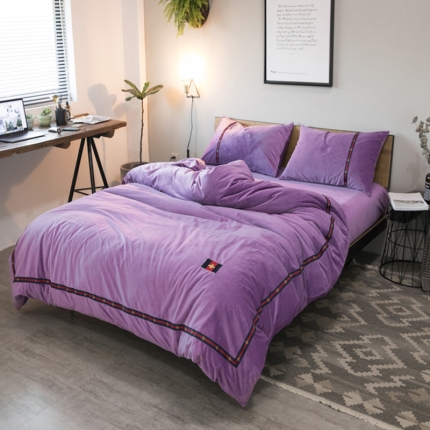 铂庭家纺 宝宝绒刺绣创意套件床单款 蜜蜂织带-暖紫色