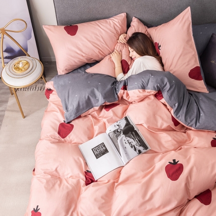 91家纺网 家纺一手货源 找家纺 HL原创 秋冬全棉13070四件套升级版小清新系列 草莓之恋