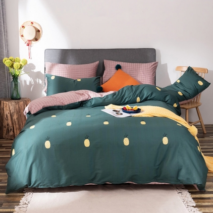 91家纺网 家纺一手货源 找家纺 HL原创秋冬全棉13070四件套升级版小清新系列夏威夷-墨绿