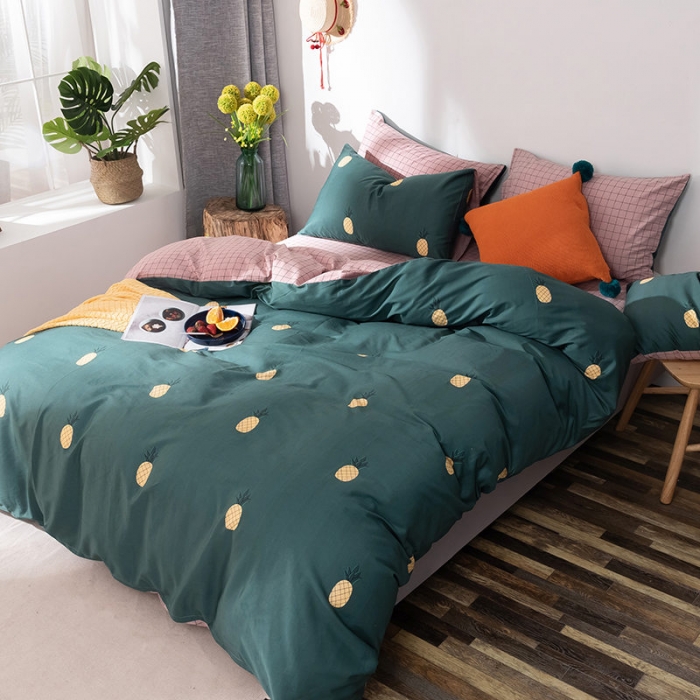 91家纺网 家纺一手货源 找家纺 HL原创秋冬全棉13070四件套升级版小清新系列夏威夷-墨绿