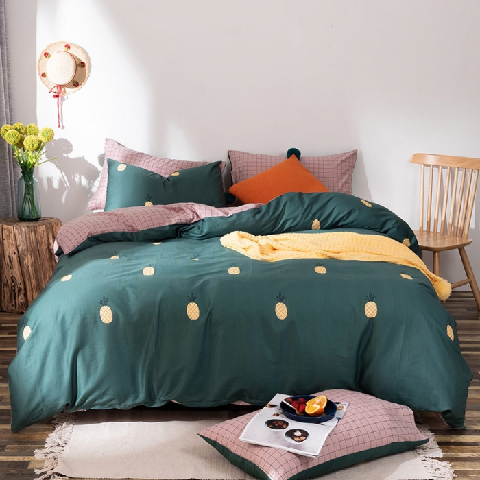 91家纺网 家纺一手货源 找家纺 HL原创秋冬全棉13070四件套升级版小清新系列夏威夷-墨绿
