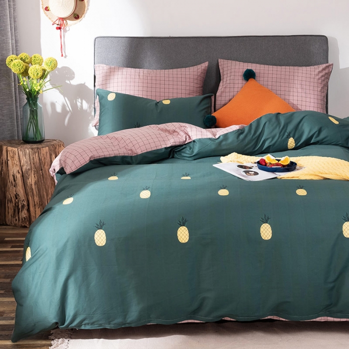 91家纺网 家纺一手货源 找家纺 HL原创秋冬全棉13070四件套升级版小清新系列夏威夷-墨绿