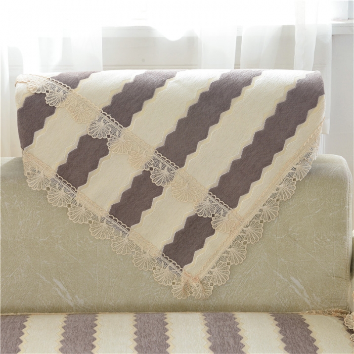 91家纺网 家纺一手货源 找家纺 启博家纺 2022防滑提花全盖雪尼尔沙发巾沙发垫沙发套沙发罩素菲-咖啡条