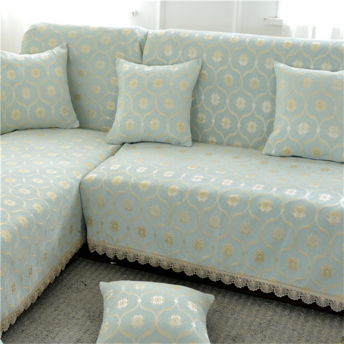 91家纺网 家纺一手货源 找家纺 启博家纺 2022加厚提花全盖雪尼尔沙发巾沙发垫沙发套沙发罩 蕉叶纹（浅绿）