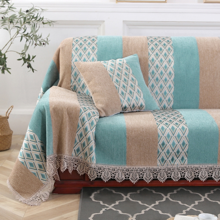 91家纺网 家纺一手货源 找家纺 启博家纺 2022欧式简约全盖雪尼尔沙发巾沙发垫沙发套沙发罩 兰亭序