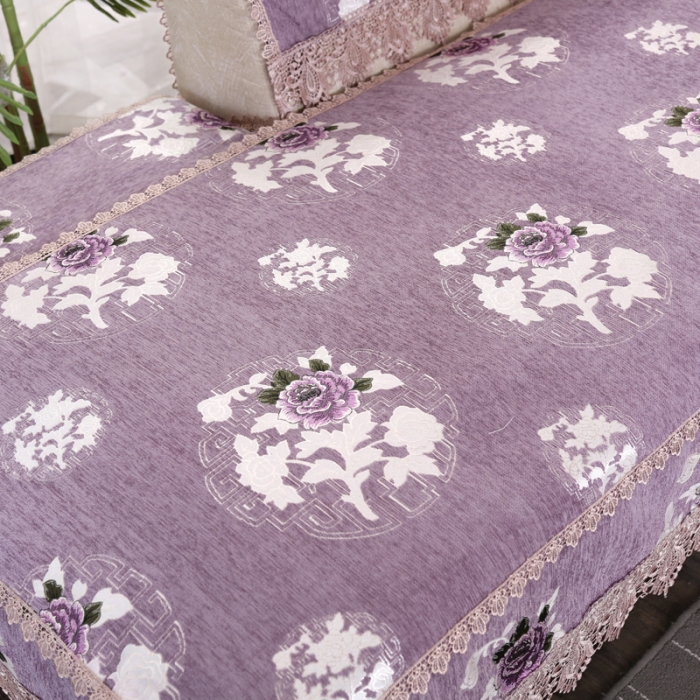 91家纺网 家纺一手货源 找家纺 启博家纺 2022防滑提花全盖雪尼尔沙发巾沙发垫沙发套沙发罩 紫妍