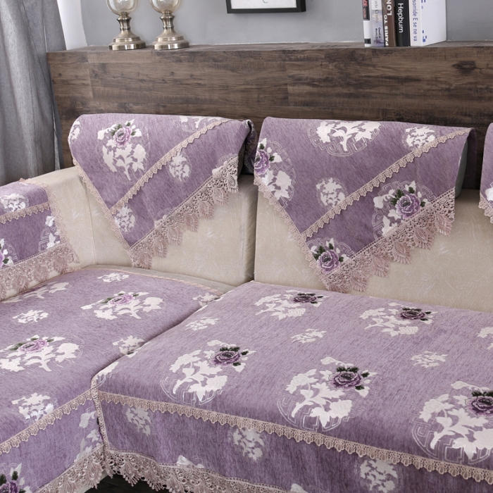 91家纺网 家纺一手货源 找家纺 启博家纺 2022防滑提花全盖雪尼尔沙发巾沙发垫沙发套沙发罩 紫妍