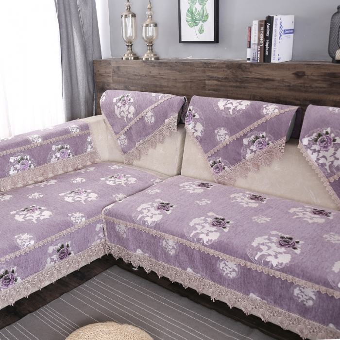 91家纺网 家纺一手货源 找家纺 启博家纺 2022防滑提花全盖雪尼尔沙发巾沙发垫沙发套沙发罩 紫妍