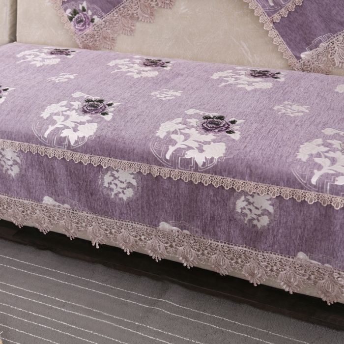 91家纺网 家纺一手货源 找家纺 启博家纺 2022防滑提花全盖雪尼尔沙发巾沙发垫沙发套沙发罩 紫妍