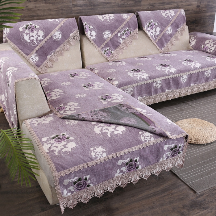 91家纺网 家纺一手货源 找家纺 启博家纺 2022防滑提花全盖雪尼尔沙发巾沙发垫沙发套沙发罩 紫妍
