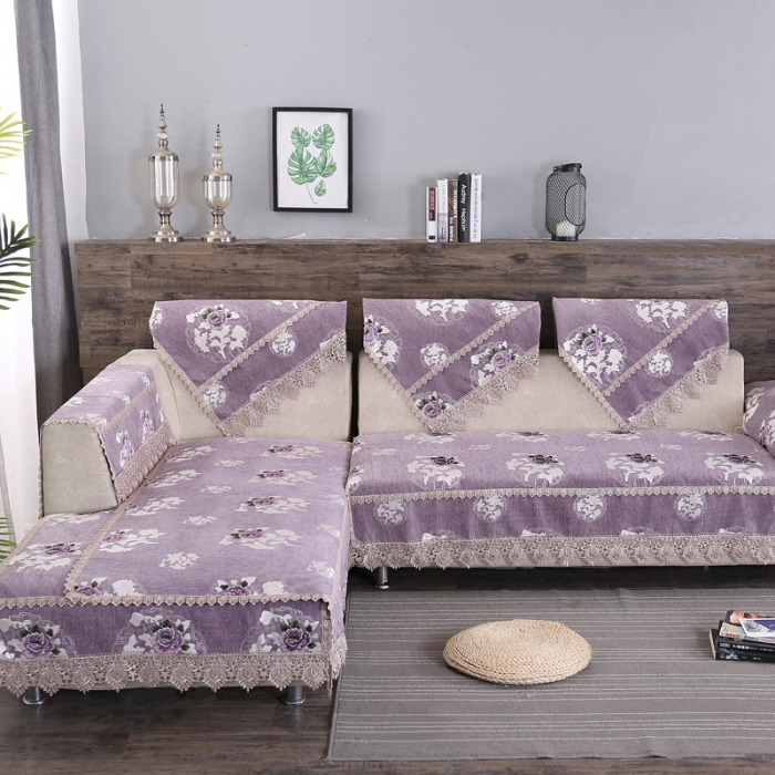 91家纺网 家纺一手货源 找家纺 启博家纺 2022防滑提花全盖雪尼尔沙发巾沙发垫沙发套沙发罩 紫妍