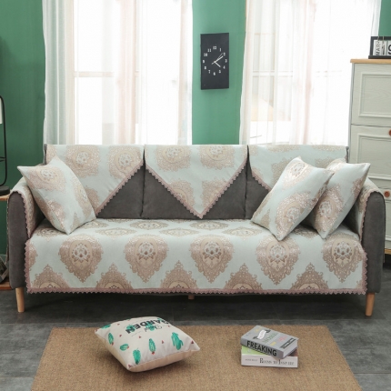 91家纺网 家纺一手货源 找家纺 启博家纺 2022全盖雪尼尔沙发巾沙发垫沙发套沙发罩 宝相花