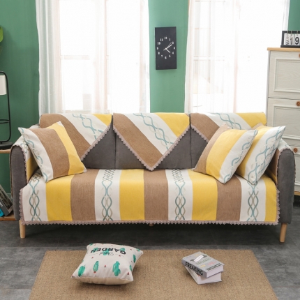 91家纺网 家纺一手货源 找家纺 启博家纺 2022全盖雪尼尔沙发巾沙发垫沙发套沙发罩 初夏-黄驼