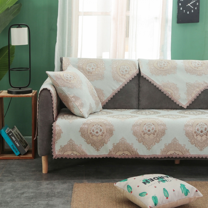 91家纺网 家纺一手货源 找家纺 启博家纺 2022全盖雪尼尔沙发巾沙发垫沙发套沙发罩 宝相花