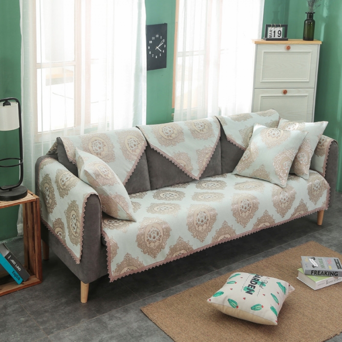 91家纺网 家纺一手货源 找家纺 启博家纺 2022全盖雪尼尔沙发巾沙发垫沙发套沙发罩 宝相花