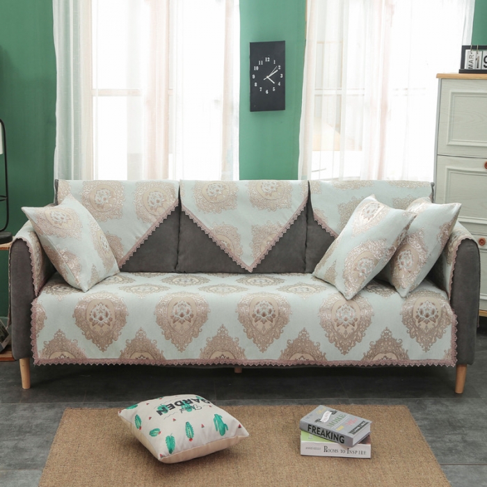 91家纺网 家纺一手货源 找家纺 启博家纺 2022全盖雪尼尔沙发巾沙发垫沙发套沙发罩 宝相花