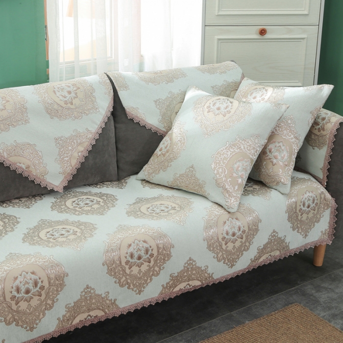 91家纺网 家纺一手货源 找家纺 启博家纺 2022全盖雪尼尔沙发巾沙发垫沙发套沙发罩 宝相花