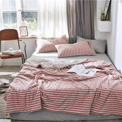 91家纺网 家纺一手货源 找家纺 （总）寐眠 2021新款纯色条纹针织棉夏被