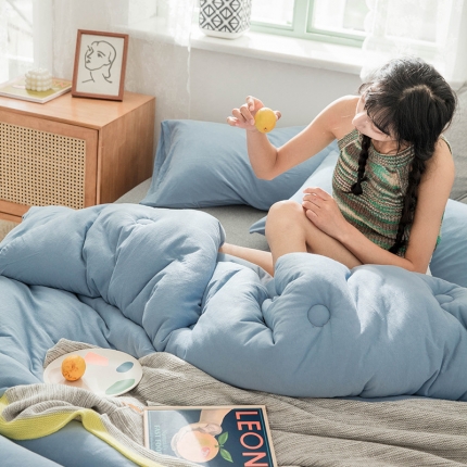 91家纺网 家纺一手货源 找家纺 寐眠 2021新款天竺棉针织棉春秋被冬被 针织纯色深蓝