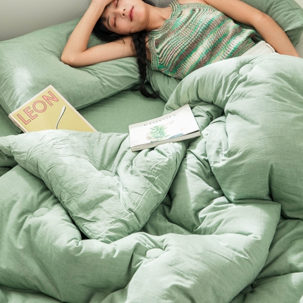 91家纺网 家纺一手货源 找家纺 寐眠 2021新款水洗棉春秋被冬被 草绿