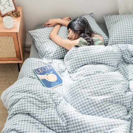 91家纺网 家纺一手货源 找家纺 寐眠 2021新款水洗棉春秋被冬被 蓝小格