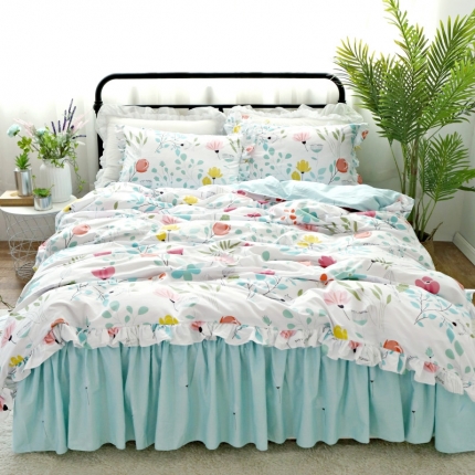 91家纺网 家纺一手货源 找家纺 菊上家纺 2018小清新宜家风床裙四件套 花间筱雨