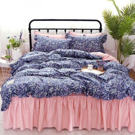 91家纺网 家纺一手货源 找家纺 菊上家纺 2018小清新宜家风床裙四件套 花样年华