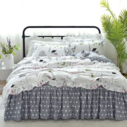 91家纺网 家纺一手货源 找家纺 菊上家纺 2018小清新宜家风床裙四件套 美丽小鹿