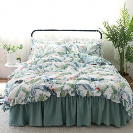 91家纺网 家纺一手货源 找家纺 菊上家纺 2018小清新宜家风床裙四件套 热带风情