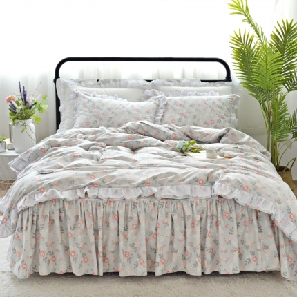 91家纺网 家纺一手货源 找家纺 菊上家纺 2018小清新宜家风床裙四件套 喀秋莎