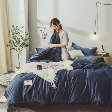 91家纺网 家纺一手货源 找家纺 总菊上家纺 2019秋冬保暖水晶绒牛奶绒纯色风四件套床单床笠