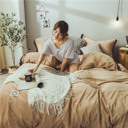 91家纺网 家纺一手货源 找家纺 菊上家纺 2019-秋冬保暖水晶绒牛奶绒纯色风四件套床单床笠