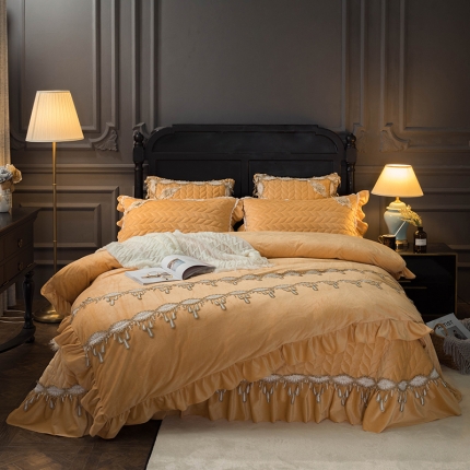 91家纺网 家纺一手货源 找家纺 （总）菊上家纺 2019法式浪漫夹棉加厚贵妃绒系列四件套