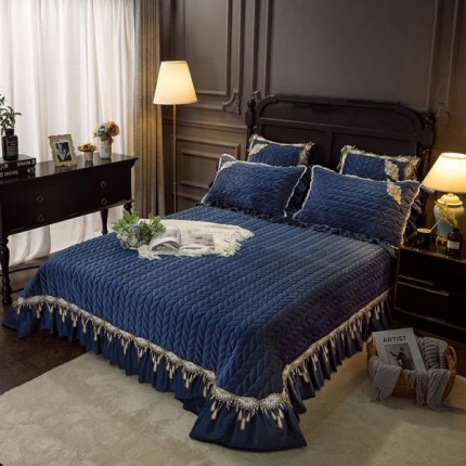 91家纺网 家纺一手货源 找家纺 菊上家纺  2019新款贵妃绒系列单品床盖 宝蓝色
