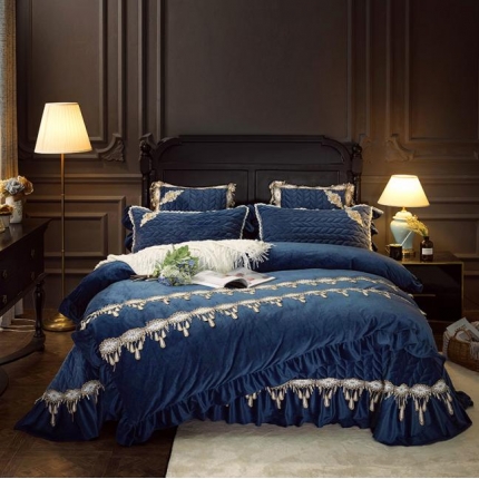 91家纺网 家纺一手货源 找家纺 菊上家纺 2019法式浪漫夹棉加厚贵妃绒系列 宝蓝色