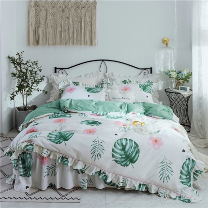 91家纺网 家纺一手货源 找家纺 菊上家纺 2019小清新床裙四件套唯美系列 青叶流香