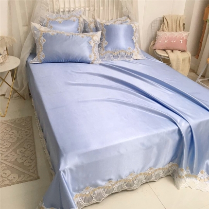 91家纺网 家纺一手货源 找家纺 菊上家纺 2019新款高档冰丝凉席三件套 天蓝色