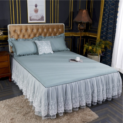 91家纺网 家纺一手货源 找家纺 菊上家纺2021新款全棉维密公主风床裙系列海藻绿