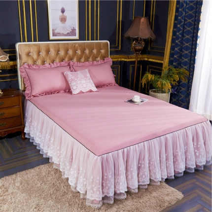 91家纺网 家纺一手货源 找家纺 菊上家纺2021新款全棉维密公主风床裙系列珊瑚粉