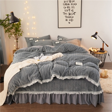 91家纺网 家纺一手货源 找家纺 菊上家纺 2019新款柔软针织绒系列四件套 雅灰