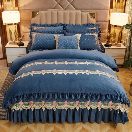 91家纺网 家纺一手货源 找家纺 菊上家纺 2021雅典娜水晶绒加厚夹棉床盖四件套 莫兰