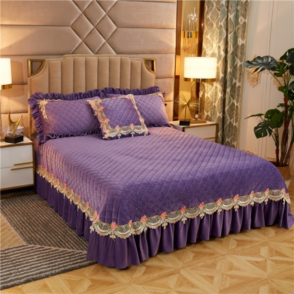 菊上家纺 2019雅典娜水晶绒加厚夹棉单品床盖 水晶紫