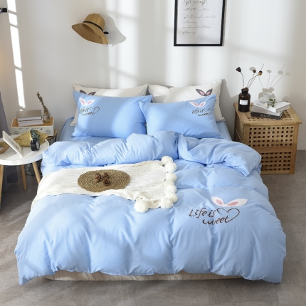 91家纺网 家纺一手货源 找家纺 （总）芯贝儿 2018新款网红款兔耳朵磨毛四件套床笠款