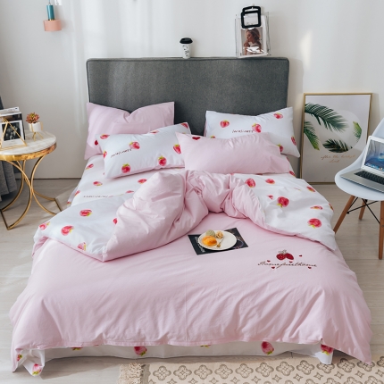 91家纺网 家纺一手货源 找家纺 芯贝儿家纺 2019爆款全m水洗m绣花四件套 草莓