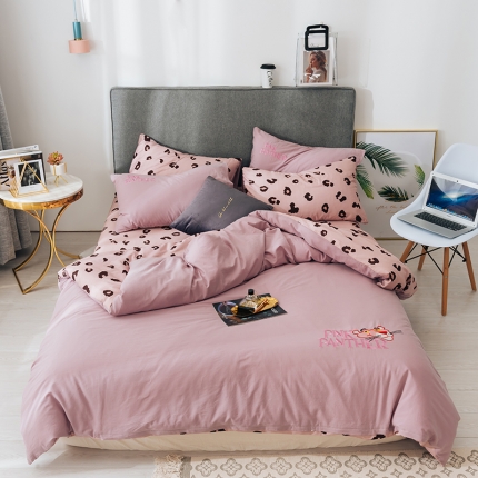 91家纺网 家纺一手货源 找家纺 芯贝儿家纺 2019爆款全m水洗m绣花四件套 粉豹