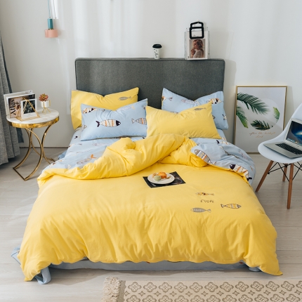 91家纺网 家纺一手货源 找家纺 芯贝儿家纺 2019爆款全m水洗m绣花四件套 年年有鱼