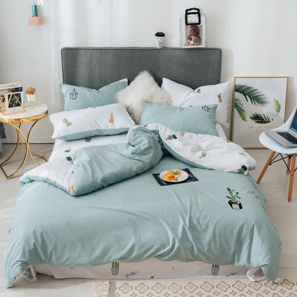 91家纺网 家纺一手货源 找家纺 芯贝儿家纺 2019爆款全m水洗m绣花四件套 仙人掌